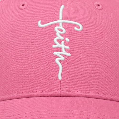 Christian Faith Cross Hats, Embroidered Baseball Caps for Men & Women - color: Pink/White