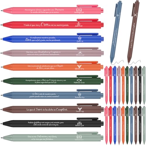 Supervitae 50 Pcs Spanish Bible Verse Pens Christian Pens Bulk, Dark Color - color: Dark Color