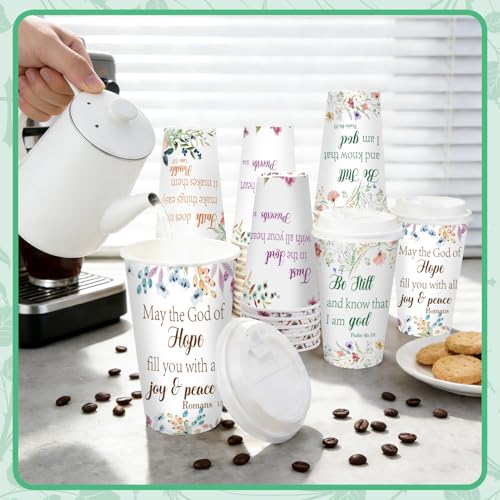 50 Pack 16 oz Disposable Coffee Cups with Lids Christian - style: Christian Floral