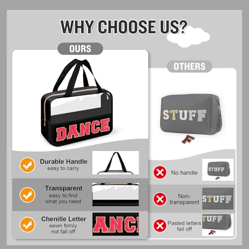 Dance Bag for Girls Chenille Letter Clear Makeup DANCE Stuff Bag,Toddler Dance Recital Gifts Ballet Cosmetic Zipper with Handle,Dance Competition Must Haves Accessories Toiletry Storage(DANCE-Black) - color: DANCE-Black