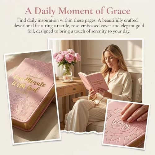 One Minute With God 365 Daily Devotional Journal for Women,Prayer Journal for Women, Pink Premium Leather Cover