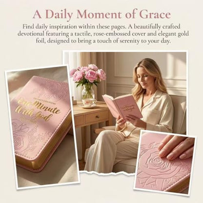 One Minute With God 365 Daily Devotional Journal for Women,Prayer Journal for Women, Pink Premium Leather Cover