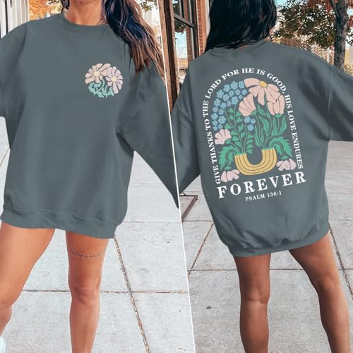 KEEVICI Women Christian Jesus Faith Sweatshirts Bible Verse Flower Floral Sweatshirt Religious God Graphic Oversized Hoodie - color: Deep Gray, size: XX-Large