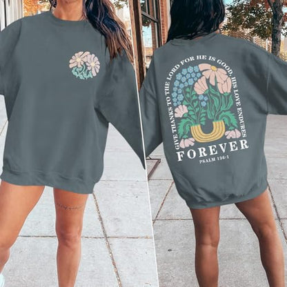 KEEVICI Women Christian Jesus Faith Sweatshirts Bible Verse Flower Floral Sweatshirt Religious God Graphic Oversized Hoodie - color: Deep Gray, size: Large