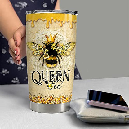 SANDJEST Personalized Queen Bee Tumbler 20oz 30oz Tumblers with Lid Gift for Women Girl Daughter Sister Animal Lovers Christmas Birthday - color: Bee 1