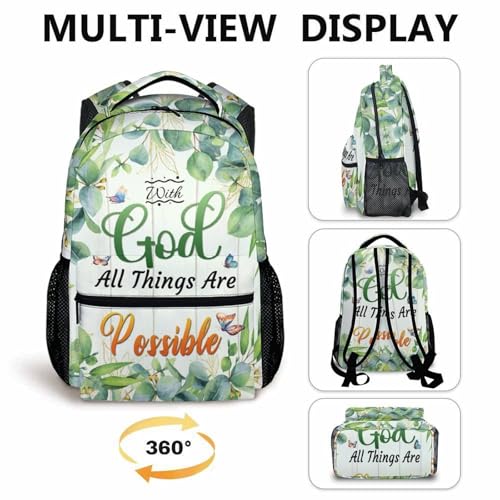 Christian Backpack for Kids Teens Girls Women, Floral School Backpacks for Kindergarten Elementary Middle College - color: Green