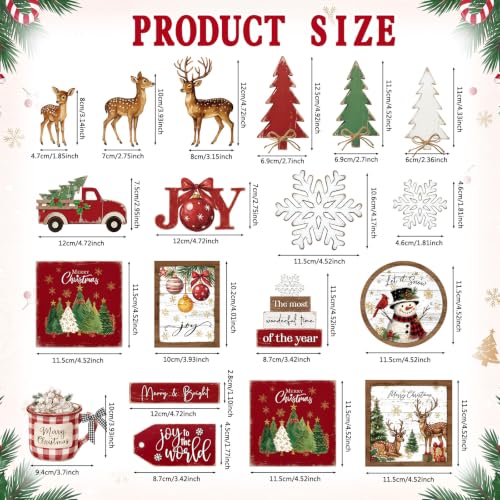 Vercraft Christmas Tiered Tray Decor Xmas Wooden Table Decor, Farmhouse - style: Farmhouse Christmas