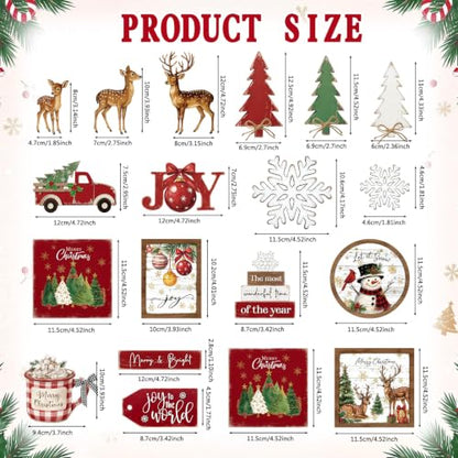 Vercraft Christmas Tiered Tray Decor Xmas Wooden Table Decor, Farmhouse - style: Farmhouse Christmas