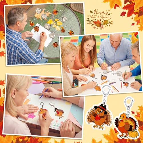 Trnayi 36 Pcs Thanksgiving Turkey Wood Keychain DIY Craft - style: Turkey