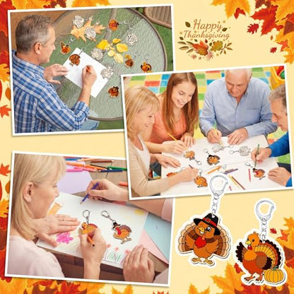 Trnayi 36 Pcs Thanksgiving Turkey Wood Keychain DIY Craft - style: Turkey