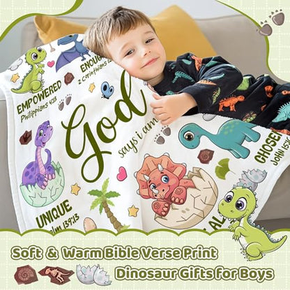 Dinosaur Christian Gift Blanket, God Says I Am Bible Verse Throw 40"x50" - color: Bible-dinosaur, size: 40"x50"