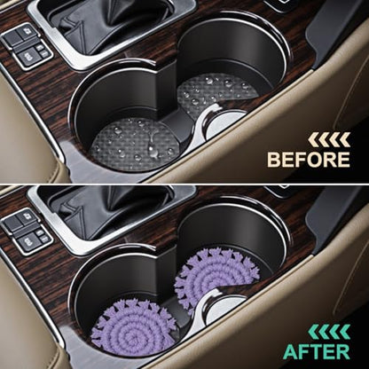 Cotton Car Coasters for Cup Holders, 2 Pack Car Cup Coasters, Drink Coaster Holder Cute Boho Macrame Cupholder Coaster Accessories for Women-3 inch (Purple) - color: Purple