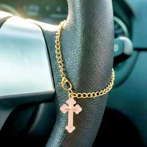 Car Rosary for Car, Steering Wheel Rosary,Cross Steering Wheel Charm,Pink - style: D