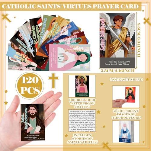 Motiskyy 120 Pcs Catholic Gift Catholic Prayer Card with Saint Stories - style: English Colorful Style
