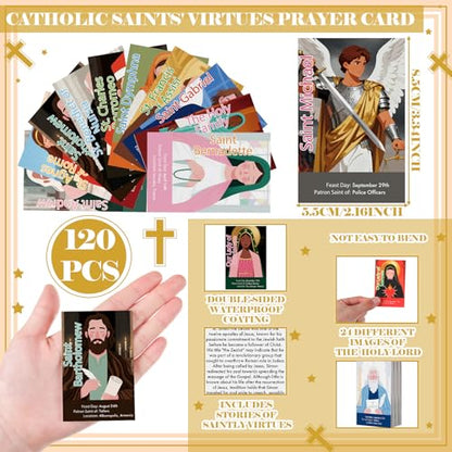 Motiskyy 120 Pcs Catholic Gift Catholic Prayer Card with Saint Stories - style: English Colorful Style