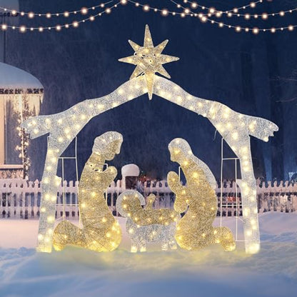 Karl Home 6 ft Lighted Nativity Scene, 190 LED Lights, Silver Roof - style: Nativity Scene-Sliver Roof