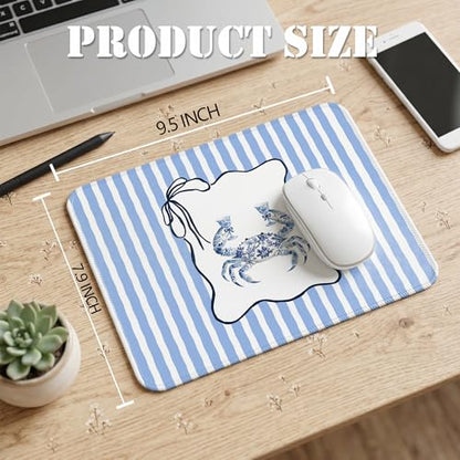 Blue Chinoiserie Crab Beach Mouse Pad, Trendy Blue Striped Coastal Ocean Mouse Pad for Beach House Home Office Computer Laptop Desk Accessories, 9.5x7.9 Inch - color: Blue Crab