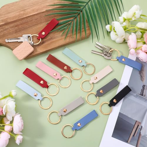20Pcs PU Leather Keychain Blanks, Rectangular Leather Keychain Blanks with Keychain Rings, Key Fob Kit for DIY Engraving Key Chains Craft