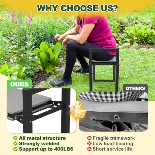Garden Kneeling Stool Foldable, 2-in-1 Portable Kneeler and Seat with 12.6" Extra Wide Thickened Cushion, Comfortable for Gardening, Weeding, Outdoor Use - Support Up to 330lbs, Lightweight & Sturdy