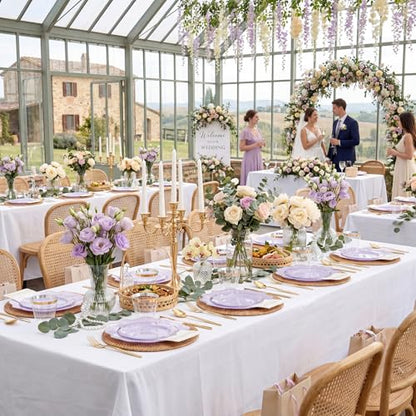 WDF 175Pcs Purple Plates Disposable - Lavender Plastic Plates 25guest Plastic Dinnerware Ideal for Birthday Party/Wedding/Holidays - color: Purple and Gold, size: 175 pieces