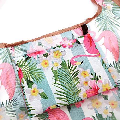 allydrew Large Foldable Tote Nylon Reusable Grocery Bags - color: Set of 2, Flamingos & Tropical Flowers, size: Large & Small (Set of 2)