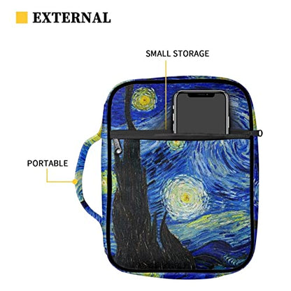 Suobstales Night Sky Bible Cover for Women Men, Starry Sky Carrying Book Case Church Bag Bible Protective with Handle and Zippered Pocket Bible Holder - color: Starry Sky