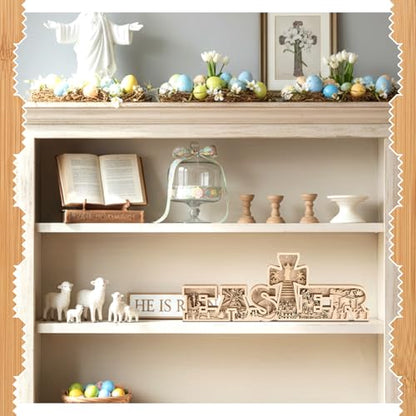 Easter Table Decorations Christianity Is Risen Easter Resurrection Scene with Cross Laser Cut Religious Christian Tabletop Centerpiece Jesus Nativity Scene for Home Church Tiered Tray Decor - style: Nativity Scene