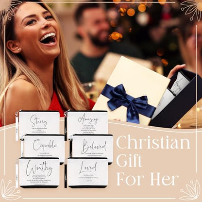 Huhumy 12 Pcs Christian Makeup Bag, Black White, Inspirational Words - color: Black White, style: Inspirational Words