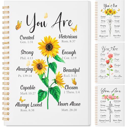 Resurhang 4 Pcs Christian Spiral Notebooks Spiral Bible Verse Notebooks Religious Journals for Women Christian Notepads Mother's Day Journal Religious Inspirational Notepads for Office Supplies - color: White, Pink, Yellow, Black