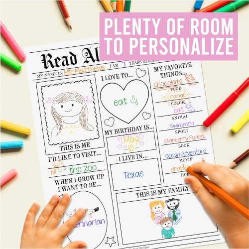 20 All About Me Posters Elementary Classroom Decor, Star Student Poster - color: Newspaper Black & White