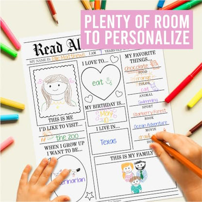 20 All About Me Posters Elementary Classroom Decor, Star Student Poster - color: Newspaper Black & White