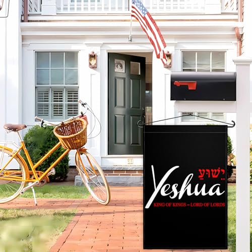 Yeshua Garden Flag for Outside 12x18 Inch 3 Ply Double Sided Jesus American Christian Faith Garden Flag for Outdoor Indoor House Yard Patriotic Decor