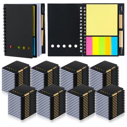 Qilery 100 Pack Lined Spiral Notebook Bulk Small Notepad and Pen Set - style: Classic