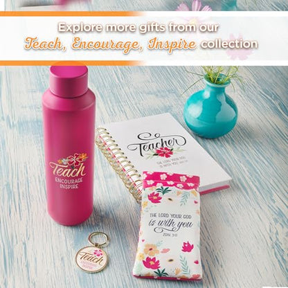 Christian Art Gifts Metal Inspirational Scripture Keychains for Men & Women: Round Sturdy Multicolor Encouraging Keyrings - color: Teach/Gold & Pink Floral