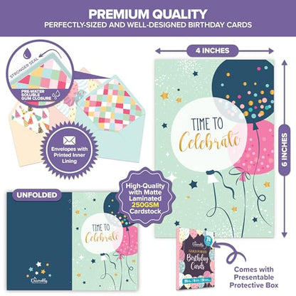 Decorably 24 Pack Gold Foil 4x6in Blank Happy Birthday Cards
