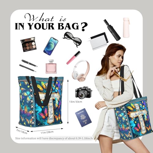 Bible Tote Bags for Women Christian Tote Bag Church Shoulder Bag Inspirational Bags With Zipper Christian Gift - color: Be Still and Know That I Am God 3