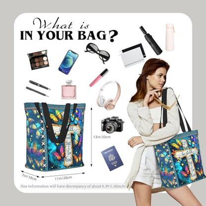Bible Tote Bags for Women Christian Tote Bag Church Shoulder Bag Inspirational Bags With Zipper Christian Gift - color: Be Still and Know That I Am God 3