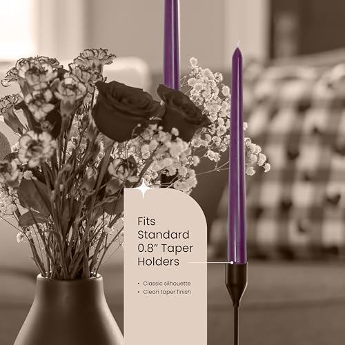 Leor & Lair Purple Taper Candles, 12 Pack, 10" Tall Candlesticks, Unscented - color: Purple