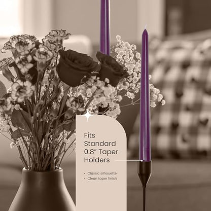 Leor & Lair Purple Taper Candles, 12 Pack, 10" Tall Candlesticks, Unscented - color: Purple