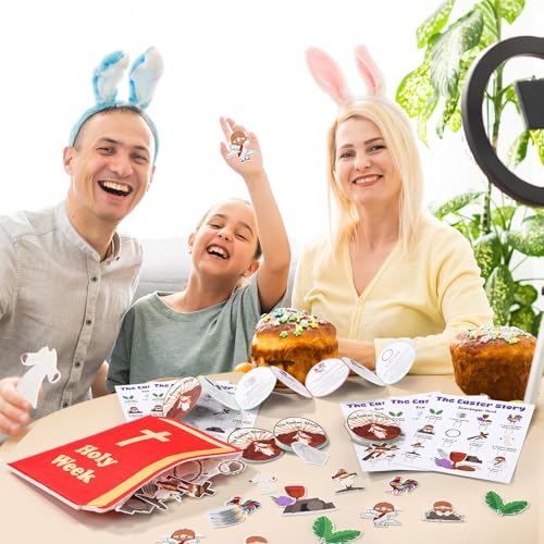 Easter Scavenger Hunt Game with 60 Felts Figures 15 Easter Story Cards 15 Scavenger Hunt Cards Religious Christian Bible Game for Sunday School Classroom Activities Basket Stuffers