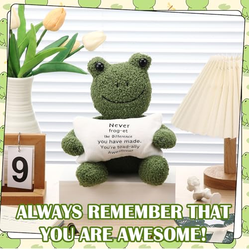 Hollowfly 10 Inch Emotional Frog Stuff Active Support Gifts, Thank You Gifts for Teacher Nurse Coworker Women Men Kids, Cute Plush Frog Holding Pillow Gift Graduation Teacher's Day Retirement Farewell - size: 9.84 Inch, style: Frog