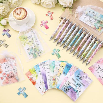 AmazingSpark 96 Pcs Christian Gifts Bulk for Women Include Magnetic Cross Bookmarks, Mini Bible Verse Notepads, Scripture Ballpoint Pens, Religious Small Notebooks Gifts Prizes Party Favor(Watercolor) - style: Watercolor