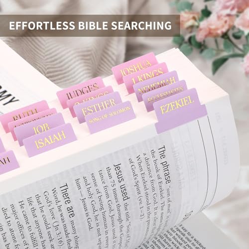Taja Bible Tabs, 75 Large Print Index Tabs for Women & Men - color: E-violet Ombre