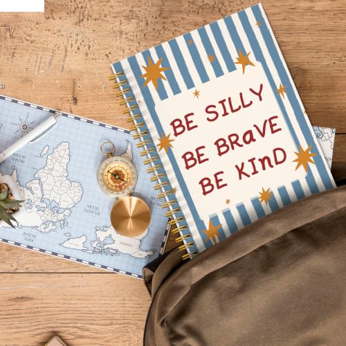 JMICTUB Positive Affirmations Blue Striped Spiral Notebook 5.5x8.3, Inspirational Be Silly Be Brave Hardcover Lined Journal - color: Spiral notebook-14