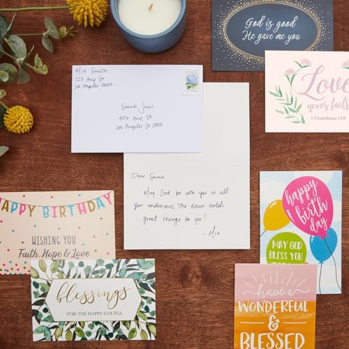 Faithful Finds Greeting Cards - 4 x 6 In Blank Inside, 48-Pack with Envelopes - Prayer Cards for Christian Stationery Set, Encouragement & Thank You