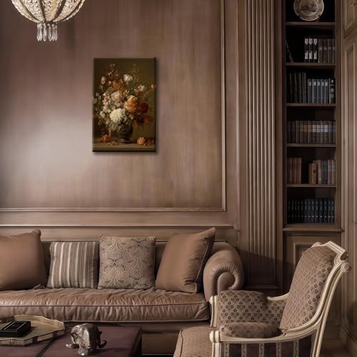 YSDPIC Vintage Floral Wall Art, 16x24 Inch Classic Flower Painting Print with Frame, Retro Botanical Still Life Artwork for Living Room Bedroom Home Decor – Elegant Antique Style Wall Picture - color: Vintage Light Floral, size: 24"L x 16"W