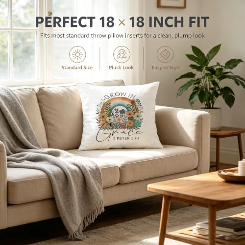 Grow in Grace 2 Peter 3:18 Pillow Cover 18x18 Inch - color: Rainbow