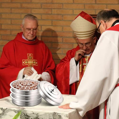 Jingmore Communion Ware 3 Holy Wine Serving Trays with 1 Cover, Silver - color: Silver