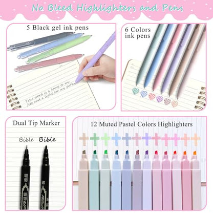 SHINYHARBOR 47PCs Pink Study Bible Journaling Kit for Women Teen Girl - color: Pink