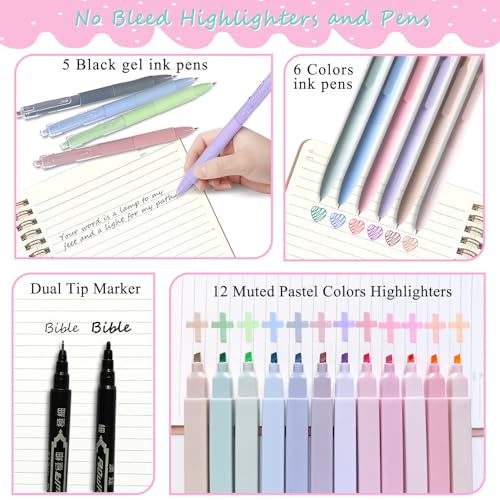 SHINYHARBOR 47PCs Pink Study Bible Journaling Kit for Women Teen Girl - color: Pink